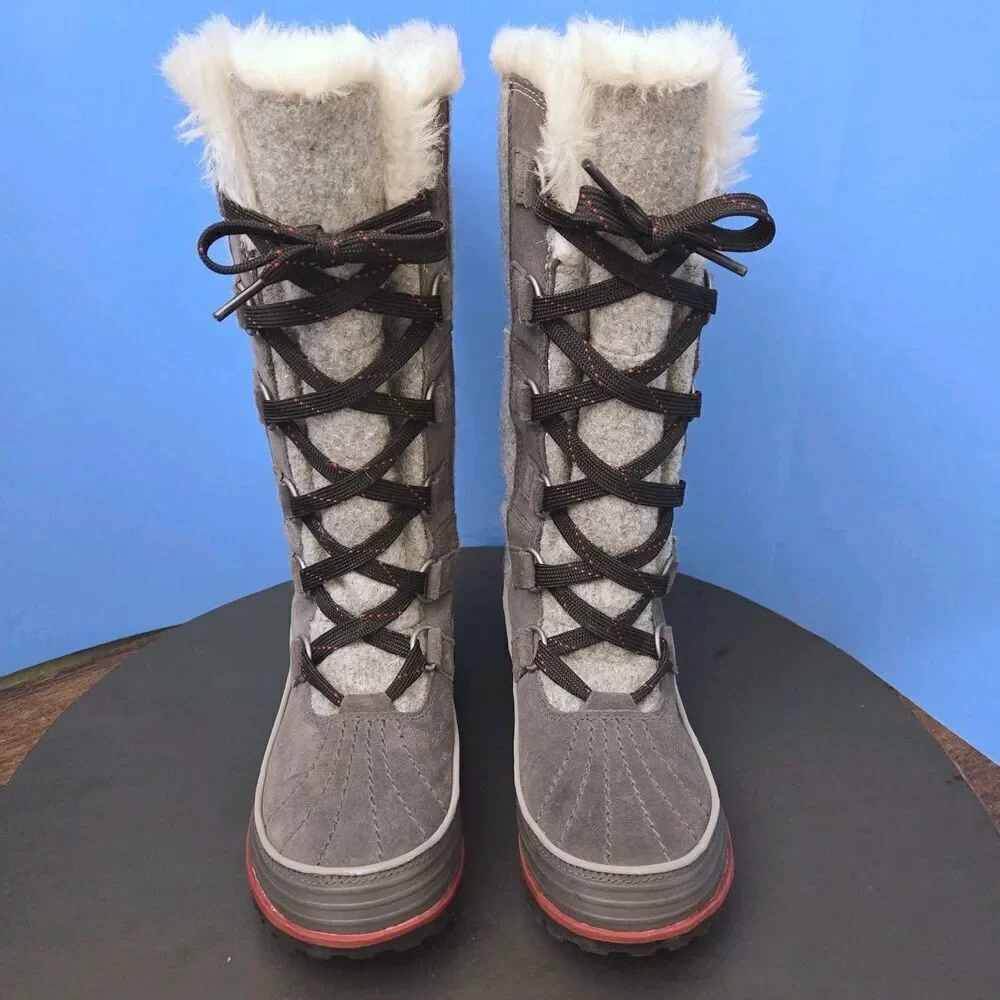 Sorel Tivoli High II Boots Women’s 6 Grey Suede Felt with Faux Fur Lining